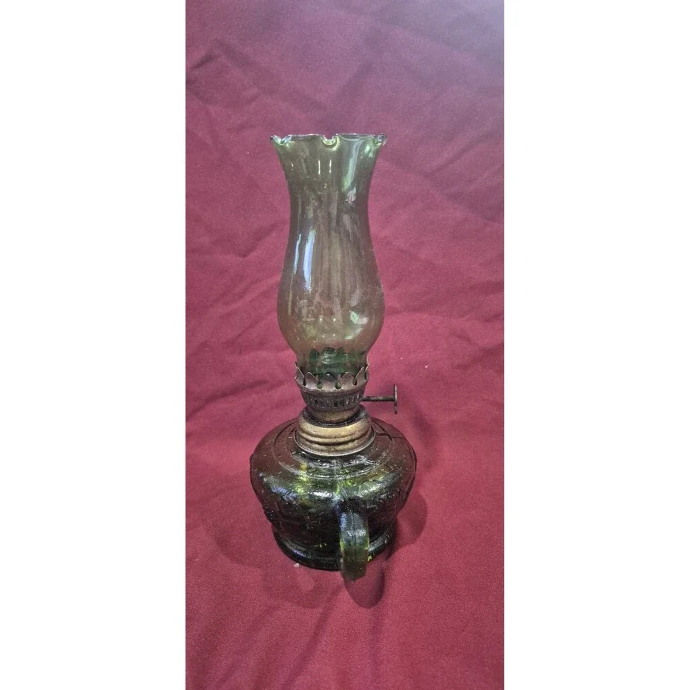 Vintage Mini Oil Lamp Green Glass 8